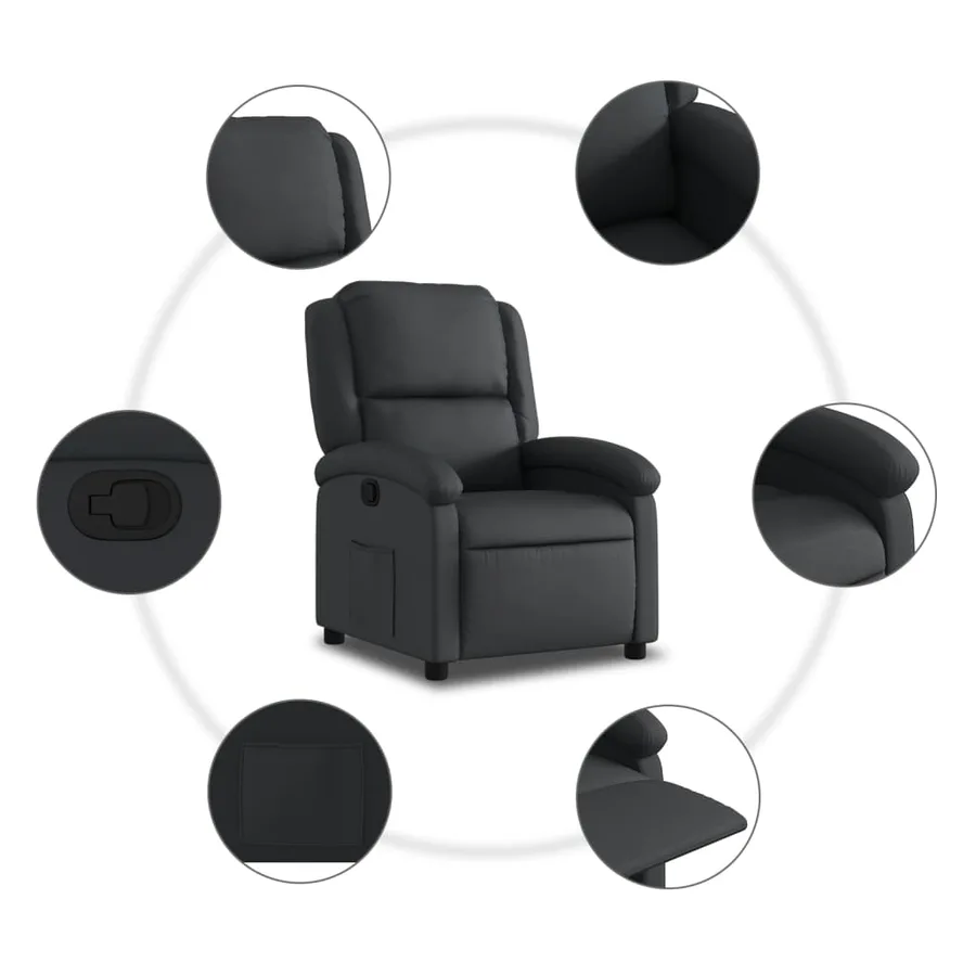 Fauteuil inclinable noir cuir véritable - 5