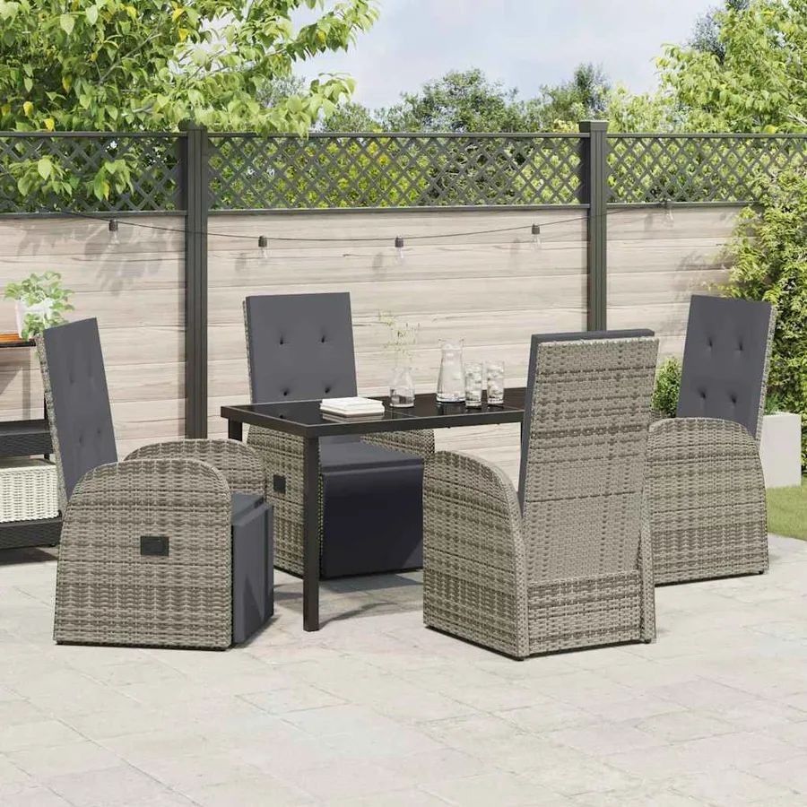 Ensemble de salle à manger pour jardin 5 pcs Gris polyrotin - 4