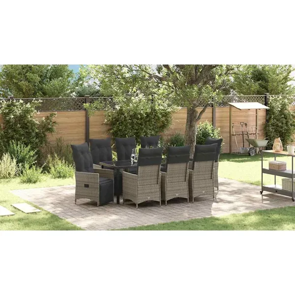 Ensemble de salle à manger pour jardin 9 pcs Gris polyrotin