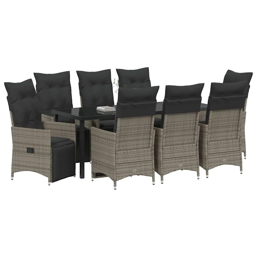 Ensemble de salle à manger pour jardin 9 pcs Gris polyrotin - 3
