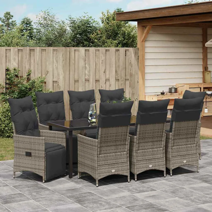 Ensemble de salle à manger pour jardin 9 pcs Gris polyrotin - 4