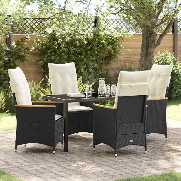 Ensemble de salle à manger pour jardin 5 pcs Noir polyrotin