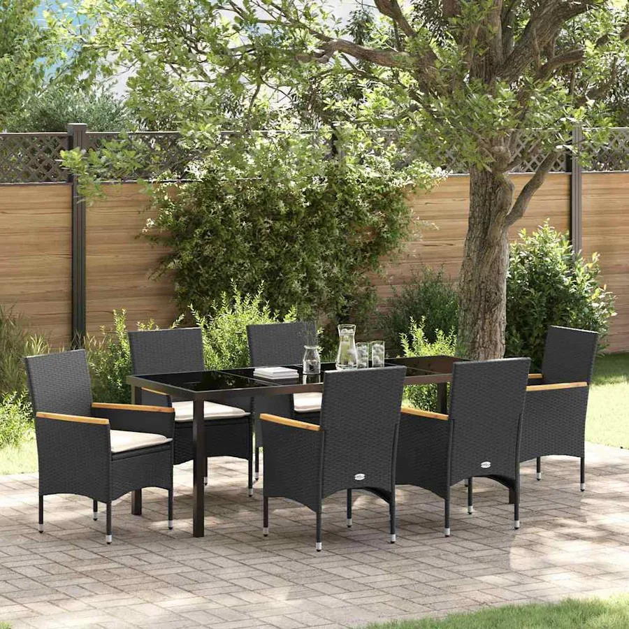 Ensemble de salle à manger pour jardin 7 pcs Noir polyrotin