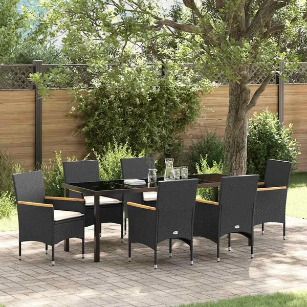 Ensemble de salle à manger pour jardin 7 pcs Noir polyrotin