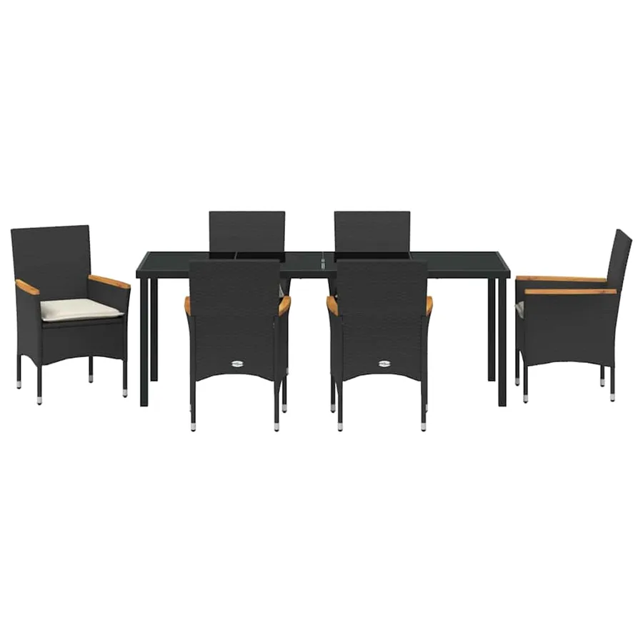 Ensemble de salle à manger pour jardin 7 pcs Noir polyrotin - 7