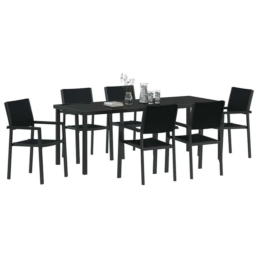 Ensemble de salle à manger pour jardin 7 pcs Noir - 3