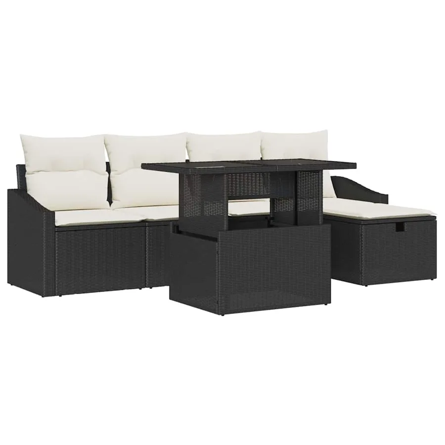 Ensemble de canapé de jardin avec coussin 6 pcs Noir Poly rotin - 2