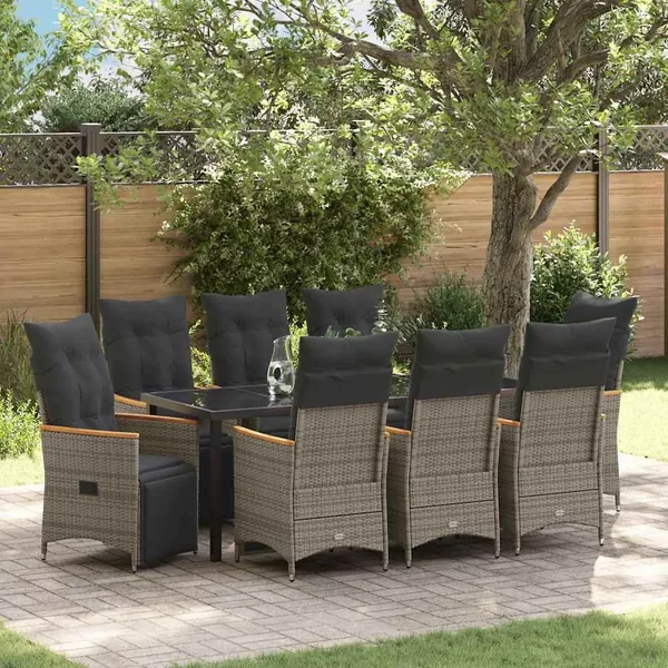 Ensemble de salle à manger pour jardin 9 pcs Gris polyrotin