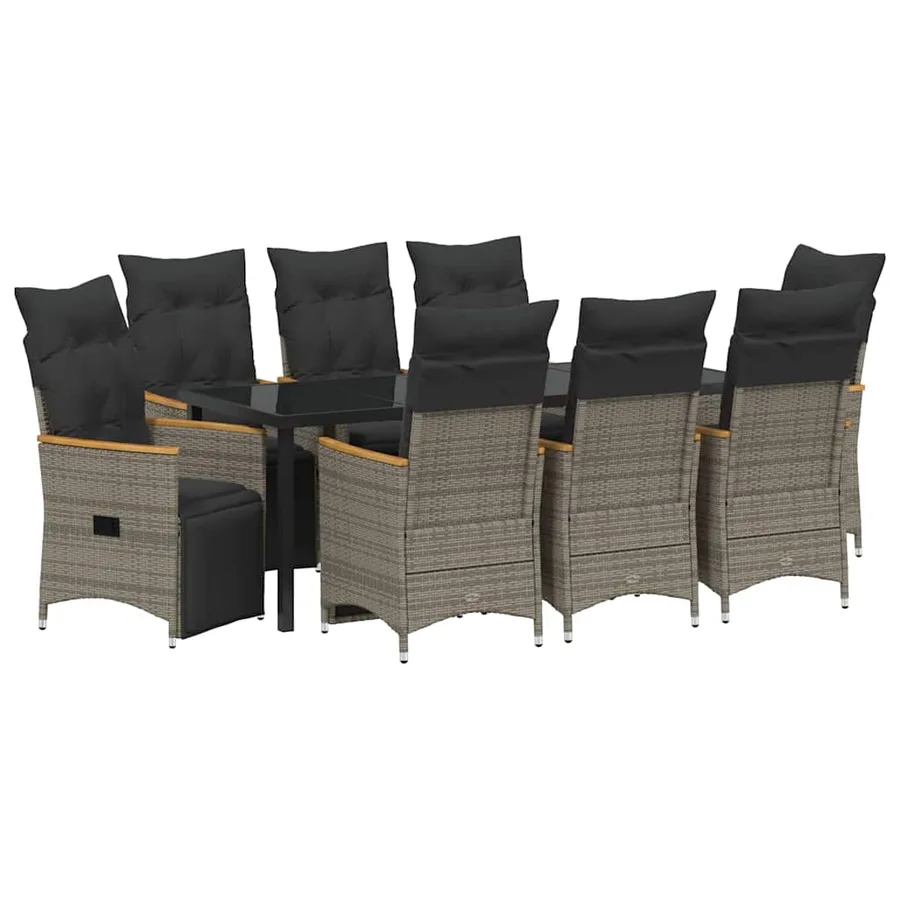 Ensemble de salle à manger pour jardin 9 pcs Gris polyrotin - 2