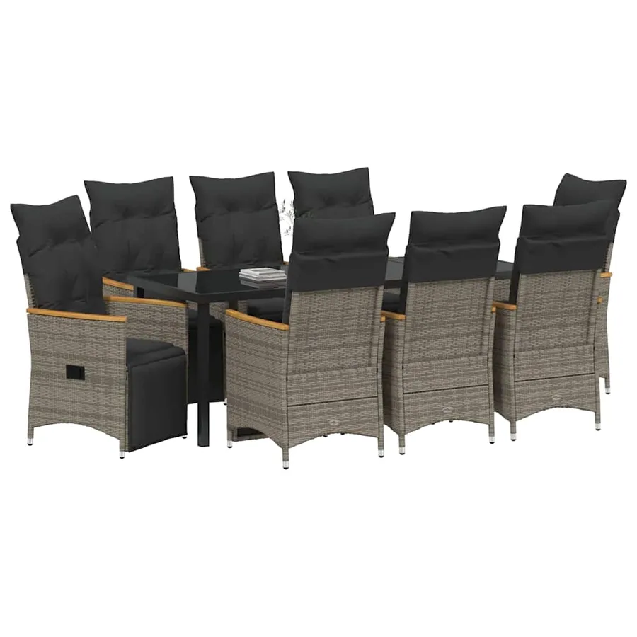 Ensemble de salle à manger pour jardin 9 pcs Gris polyrotin - 3