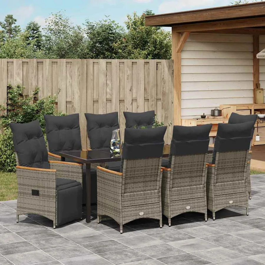Ensemble de salle à manger pour jardin 9 pcs Gris polyrotin - 4