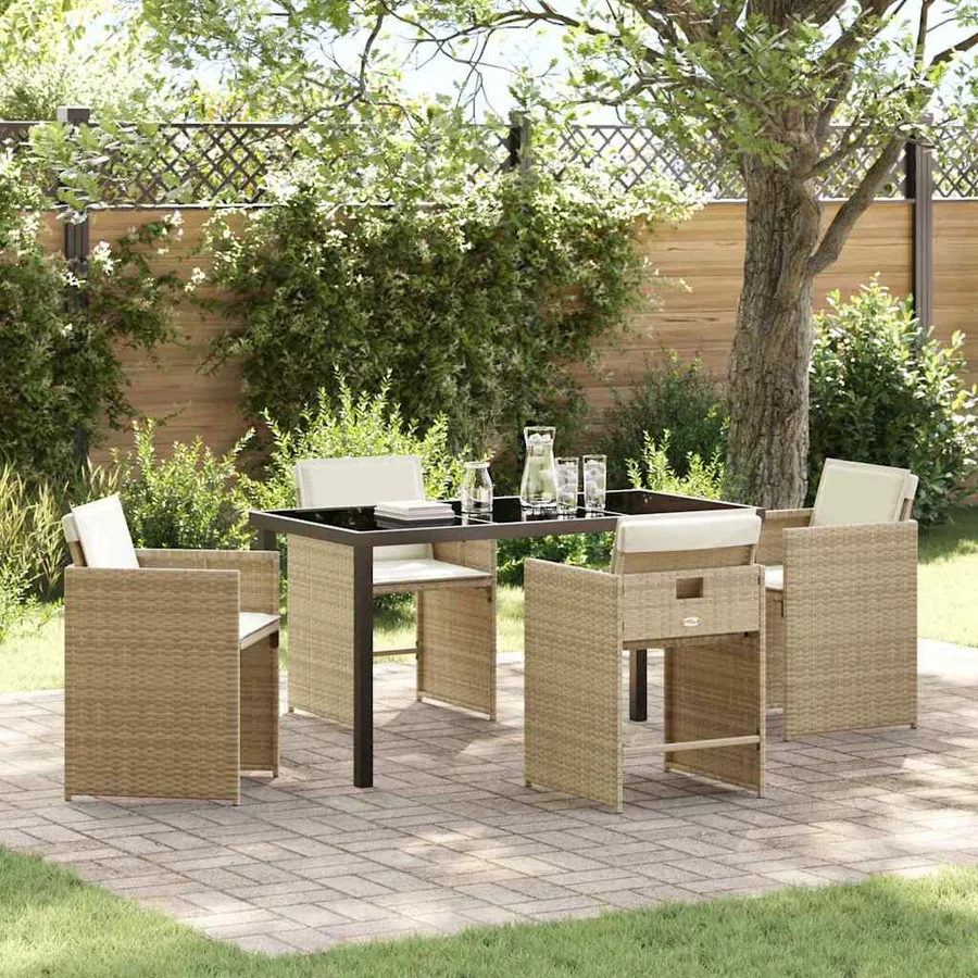 Ensemble de salle à manger pour jardin 5 pcs Beige polyrotin