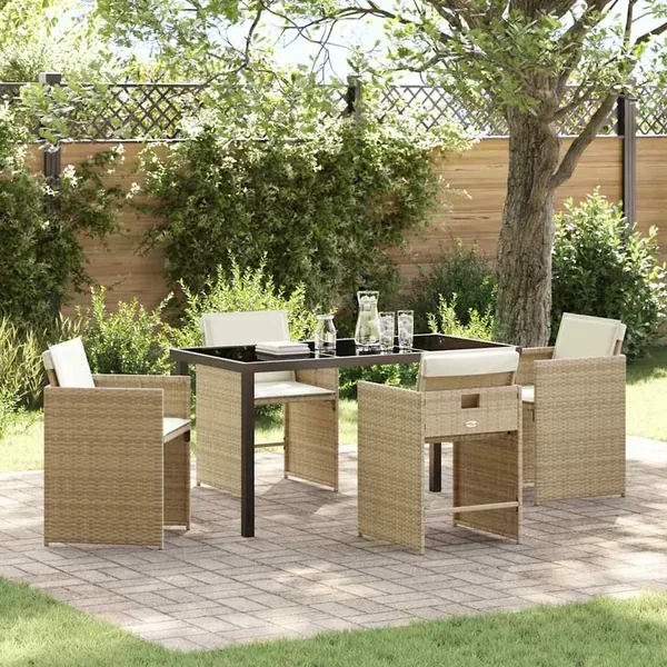 Ensemble de salle à manger pour jardin 5 pcs Beige polyrotin