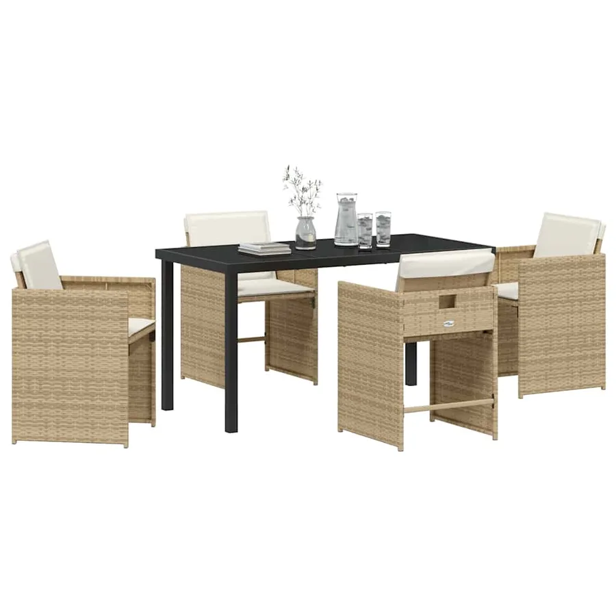 Ensemble de salle à manger pour jardin 5 pcs Beige polyrotin - 3