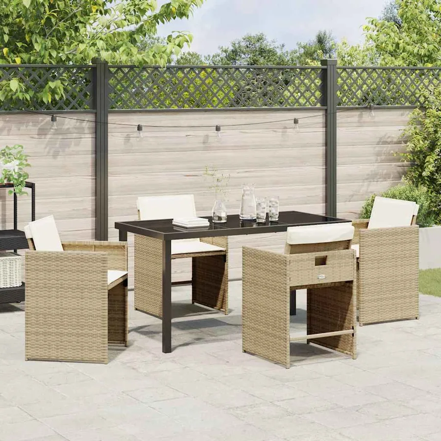 Ensemble de salle à manger pour jardin 5 pcs Beige polyrotin - 4
