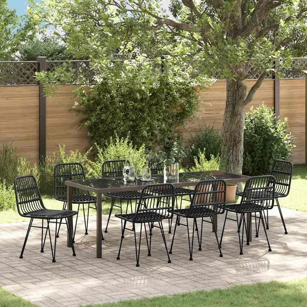 Ensemble de salle à manger pour jardin 9 pcs Noir