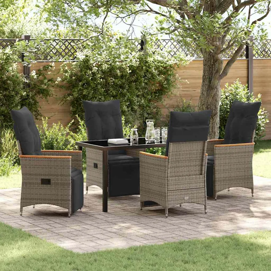 Ensemble de salle à manger pour jardin 5 pcs Gris polyrotin