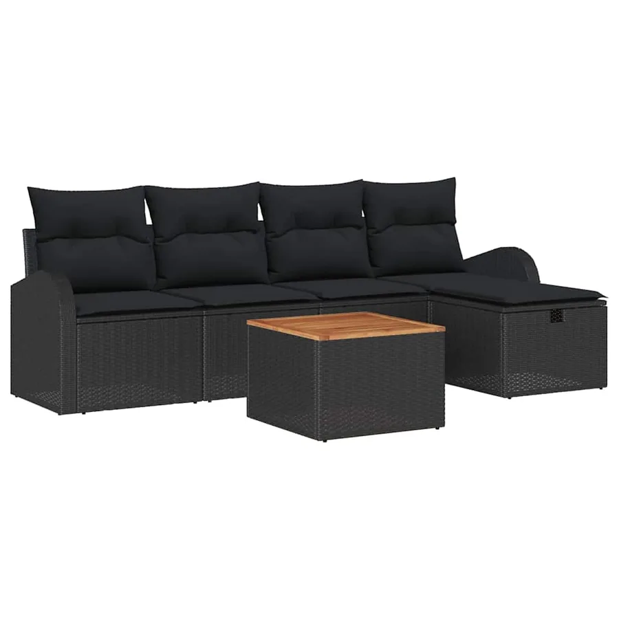 Ensemble de canapé de jardin avec coussin 6 pcs Noir Poly rotin - 2