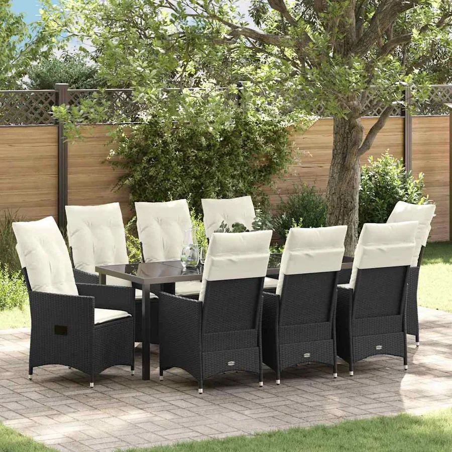 Ensemble de salle à manger pour jardin 9 pcs Noir polyrotin