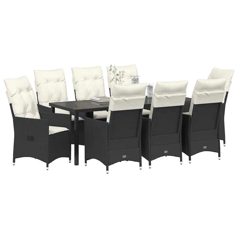 Ensemble de salle à manger pour jardin 9 pcs Noir polyrotin - 3