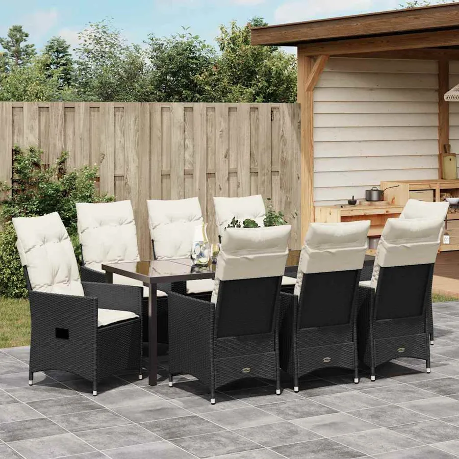Ensemble de salle à manger pour jardin 9 pcs Noir polyrotin - 4