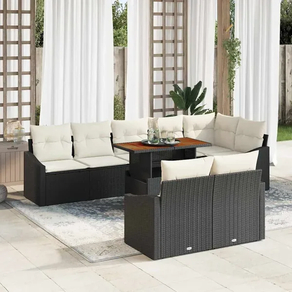 Ensemble de canapé de jardin avec coussin 9 pcs Noir et Crème