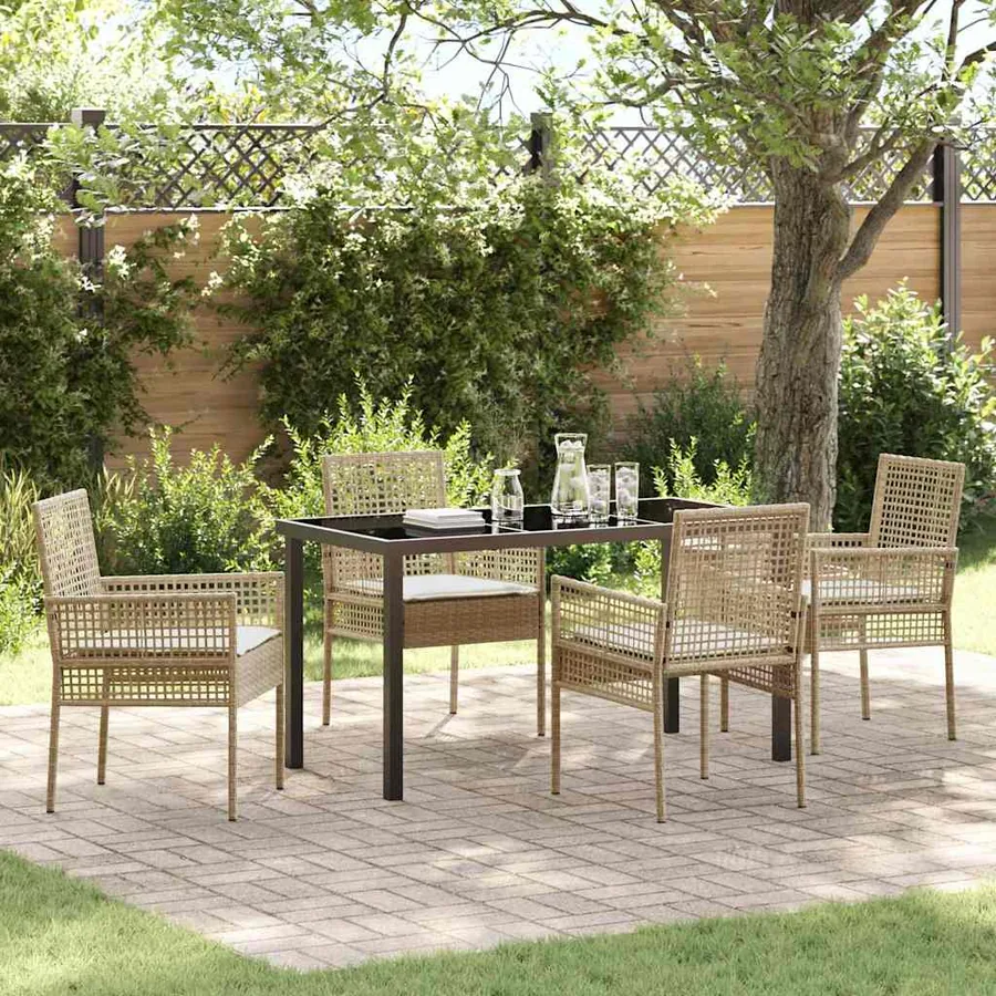Ensemble de salle à manger pour jardin 5 pcs Beige polyrotin