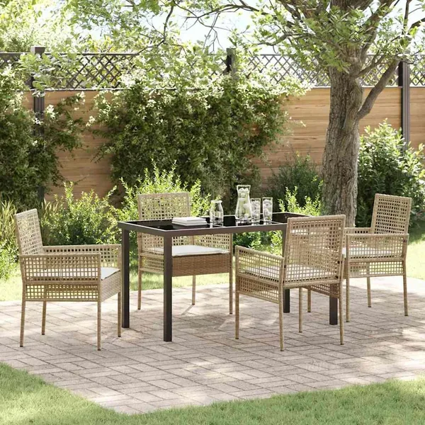 Ensemble de salle à manger pour jardin 5 pcs Beige polyrotin