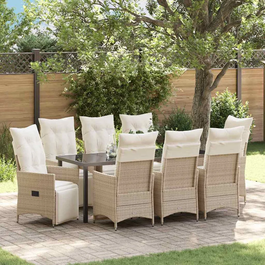 Ensemble de salle à manger pour jardin 9 pcs Beige polyrotin