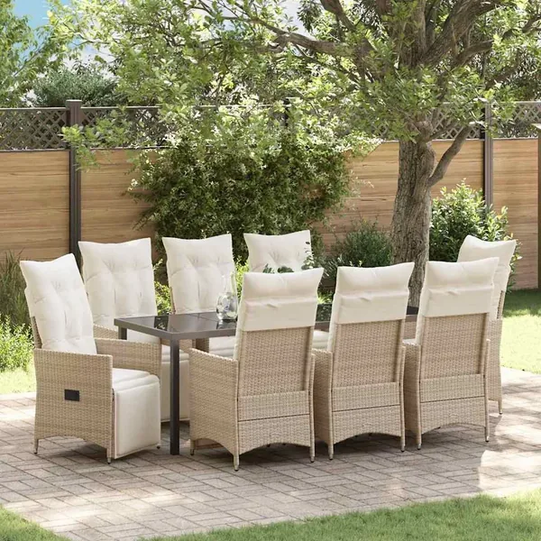 Ensemble de salle à manger pour jardin 9 pcs Beige polyrotin