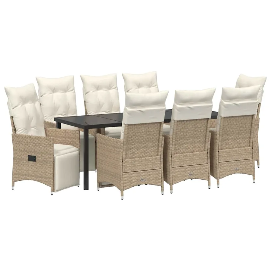 Ensemble de salle à manger pour jardin 9 pcs Beige polyrotin - 2