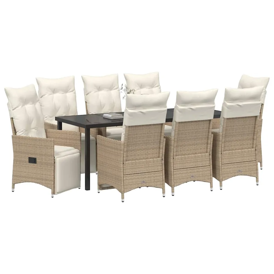 Ensemble de salle à manger pour jardin 9 pcs Beige polyrotin - 3