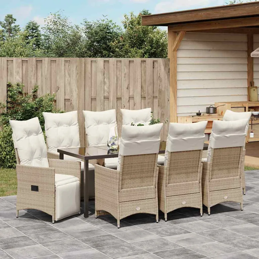 Ensemble de salle à manger pour jardin 9 pcs Beige polyrotin - 4