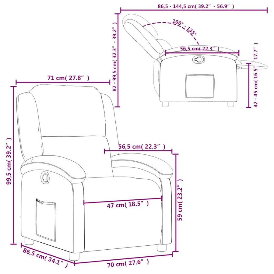 Fauteuil inclinable gris cuir véritable - 12