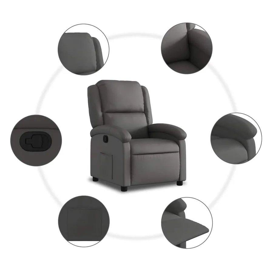 Fauteuil inclinable gris cuir véritable - 6