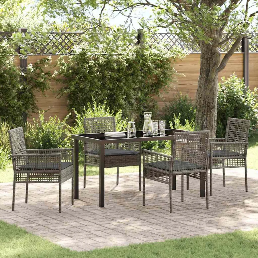 Ensemble de salle à manger pour jardin 5 pcs Gris polyrotin