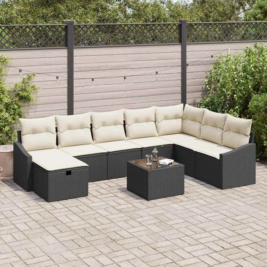 Ensemble de canapé de jardin avec coussin 9 pcs polyrotin