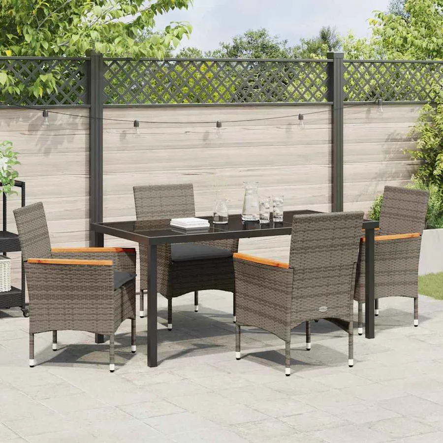 Ensemble de salle à manger pour jardin 5 pcs Gris polyrotin - 4