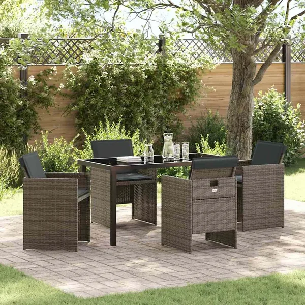 Ensemble de salle à manger pour jardin 5 pcs Gris polyrotin