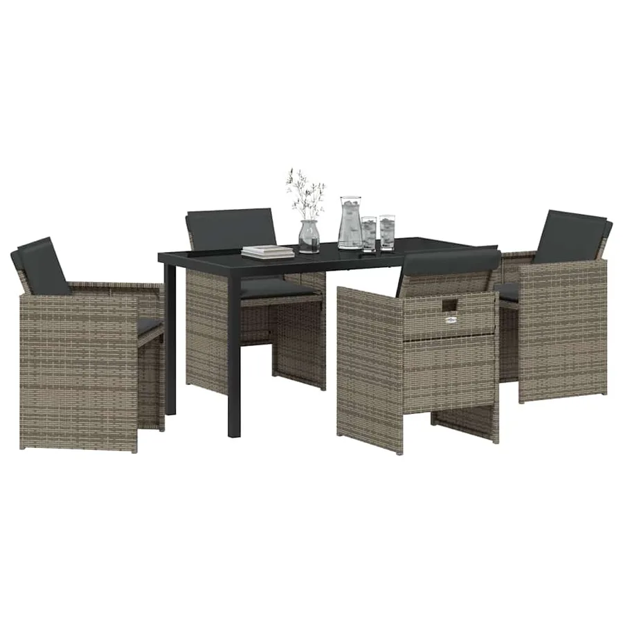 Ensemble de salle à manger pour jardin 5 pcs Gris polyrotin - 3