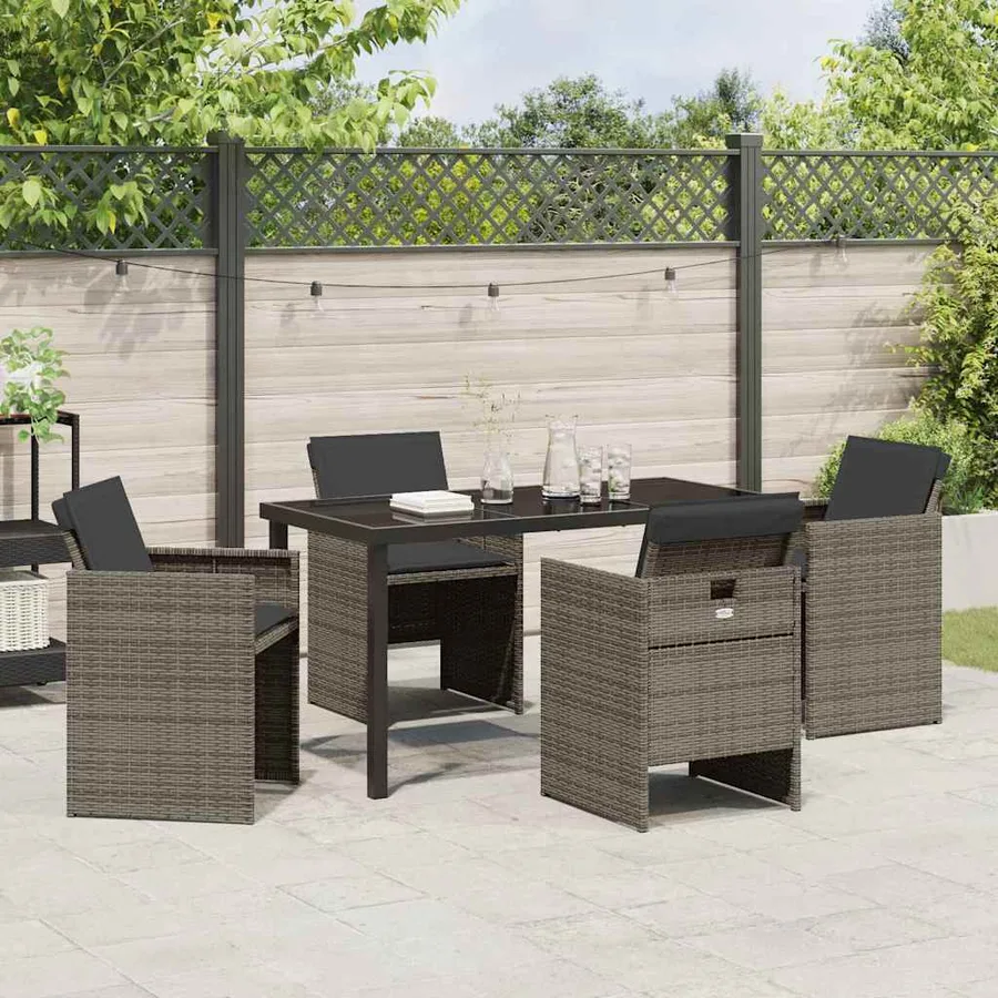 Ensemble de salle à manger pour jardin 5 pcs Gris polyrotin - 4
