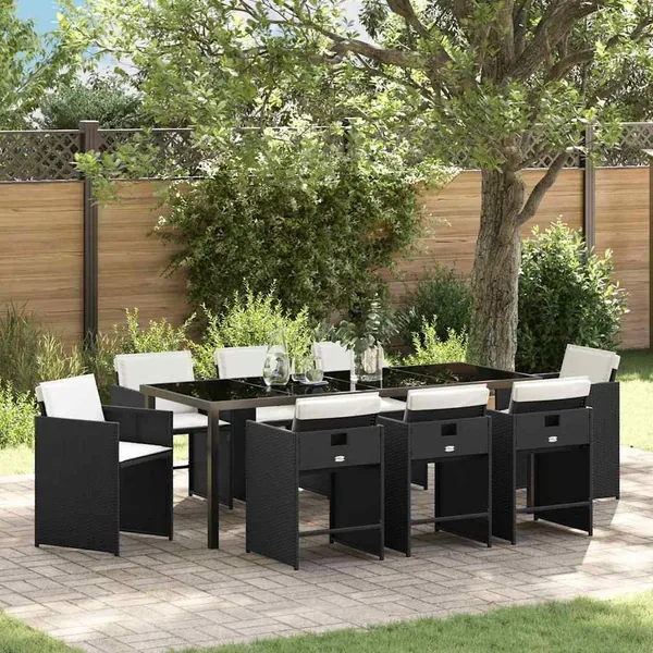 Ensemble de salle à manger pour jardin 9 pcs Noir polyrotin