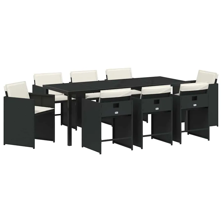Ensemble de salle à manger pour jardin 9 pcs Noir polyrotin - 2