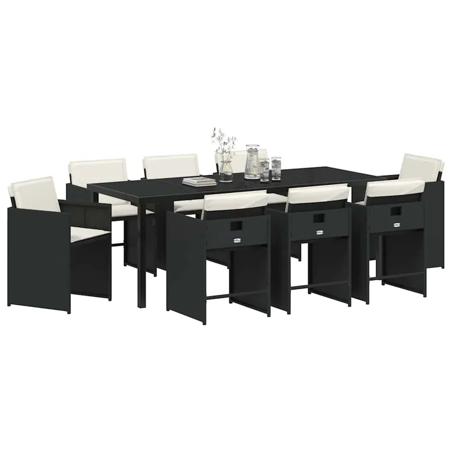 Ensemble de salle à manger pour jardin 9 pcs Noir polyrotin - 3