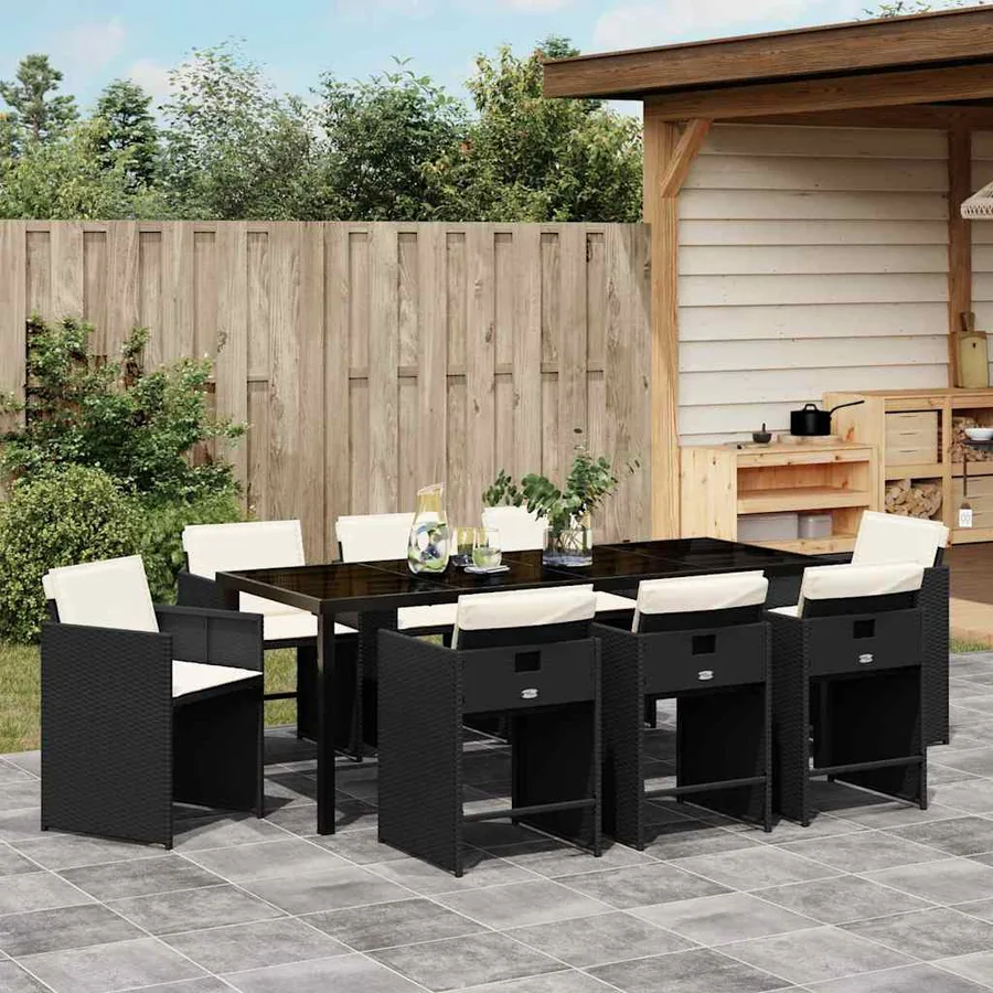 Ensemble de salle à manger pour jardin 9 pcs Noir polyrotin - 4