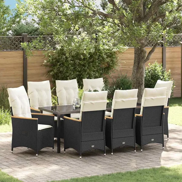 Ensemble de salle à manger pour jardin 9 pcs Noir polyrotin