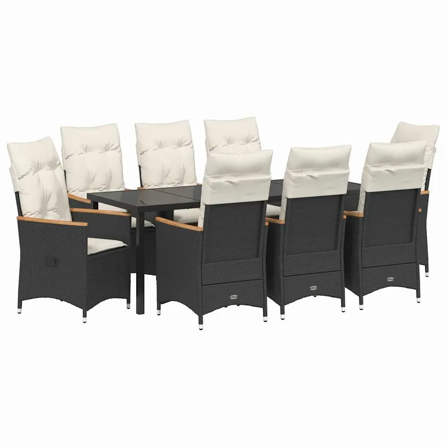 Ensemble de salle à manger pour jardin 9 pcs Noir polyrotin - 2