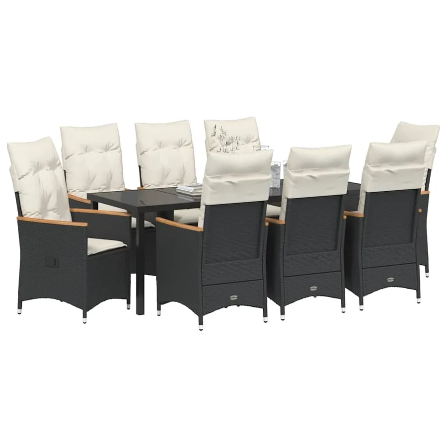 Ensemble de salle à manger pour jardin 9 pcs Noir polyrotin - 3
