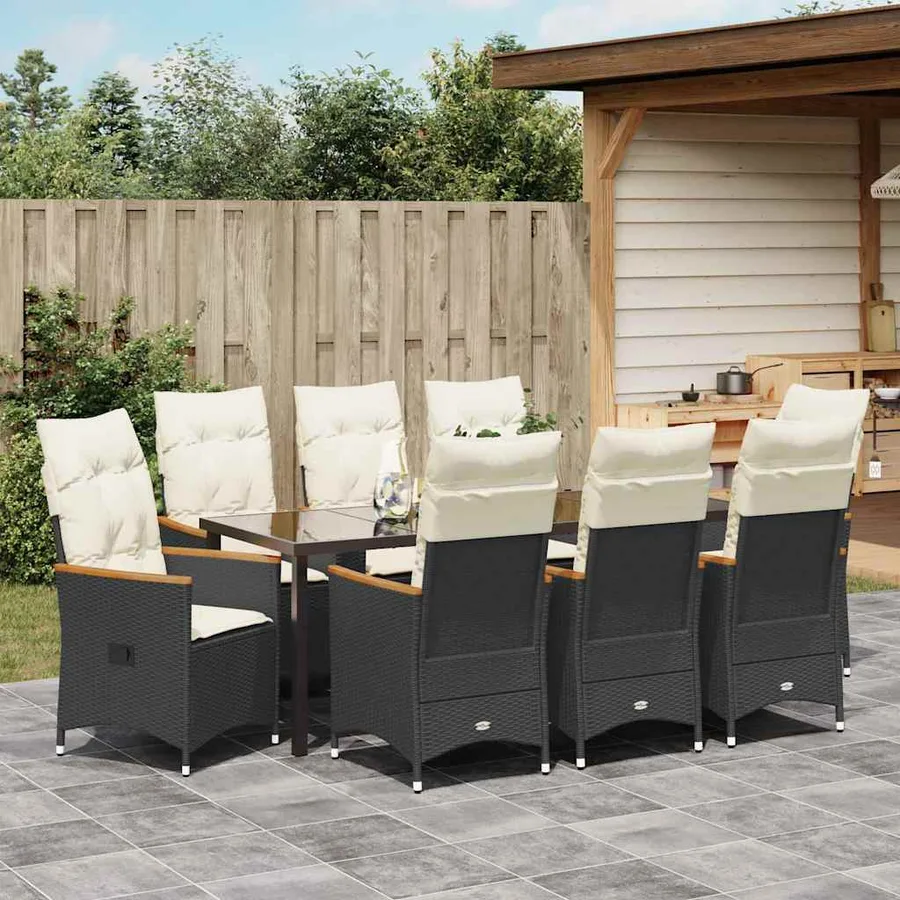 Ensemble de salle à manger pour jardin 9 pcs Noir polyrotin - 4