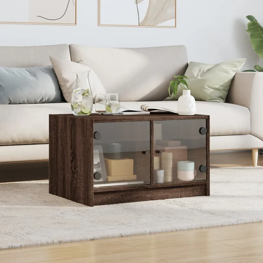 Table basse avec portes en verre chêne marron 68x50x42 cm - 3